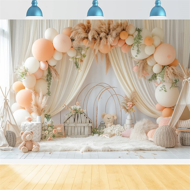 Toile de Fond Anniversaire Arc de Ballons Pampas BRP10-353