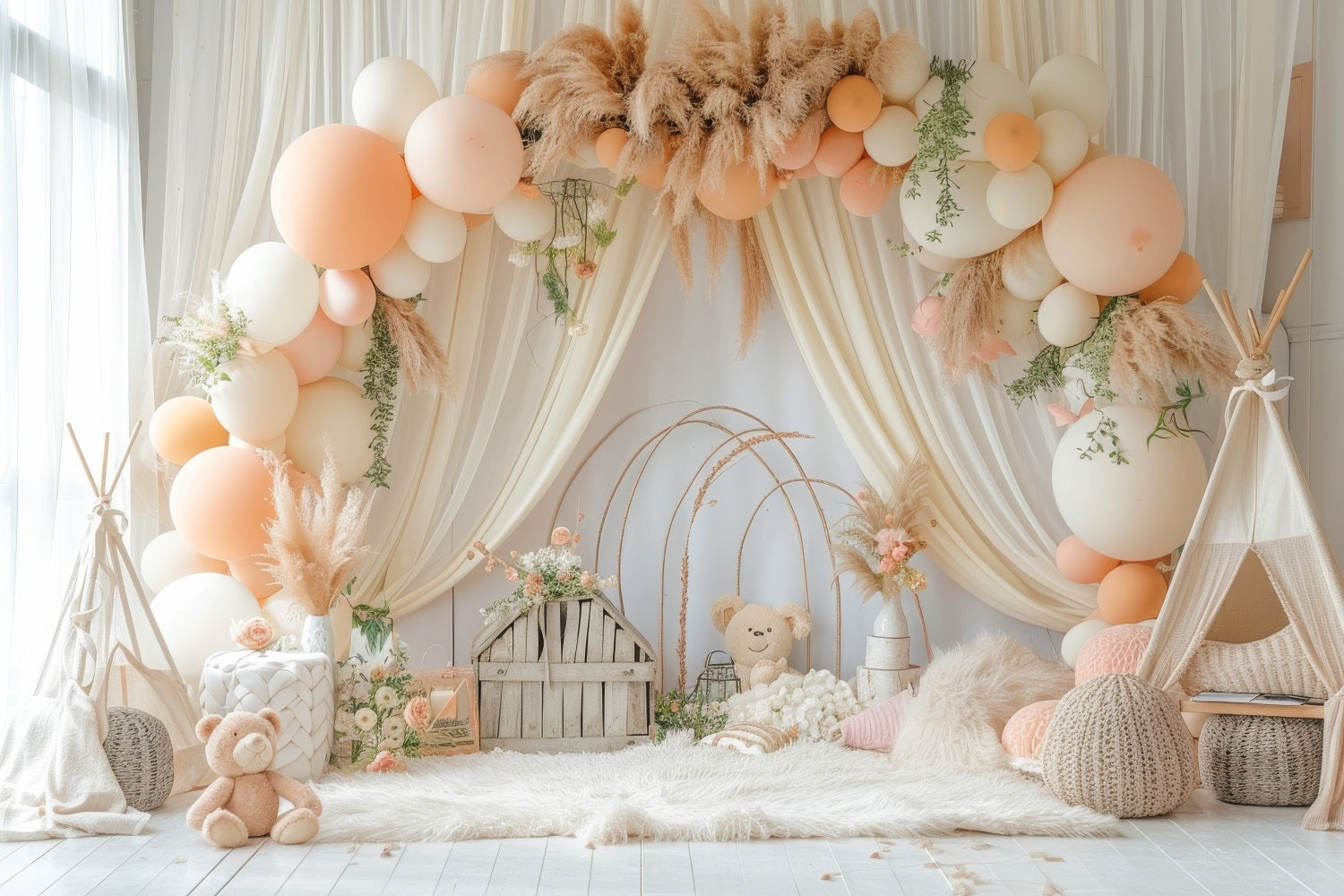 Toile de Fond Anniversaire Arc de Ballons Pampas BRP10-353