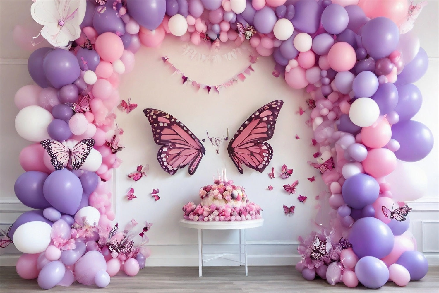 Toile de Fond Anniversaire Fête Papillon Arc de Ballons BRP10-361