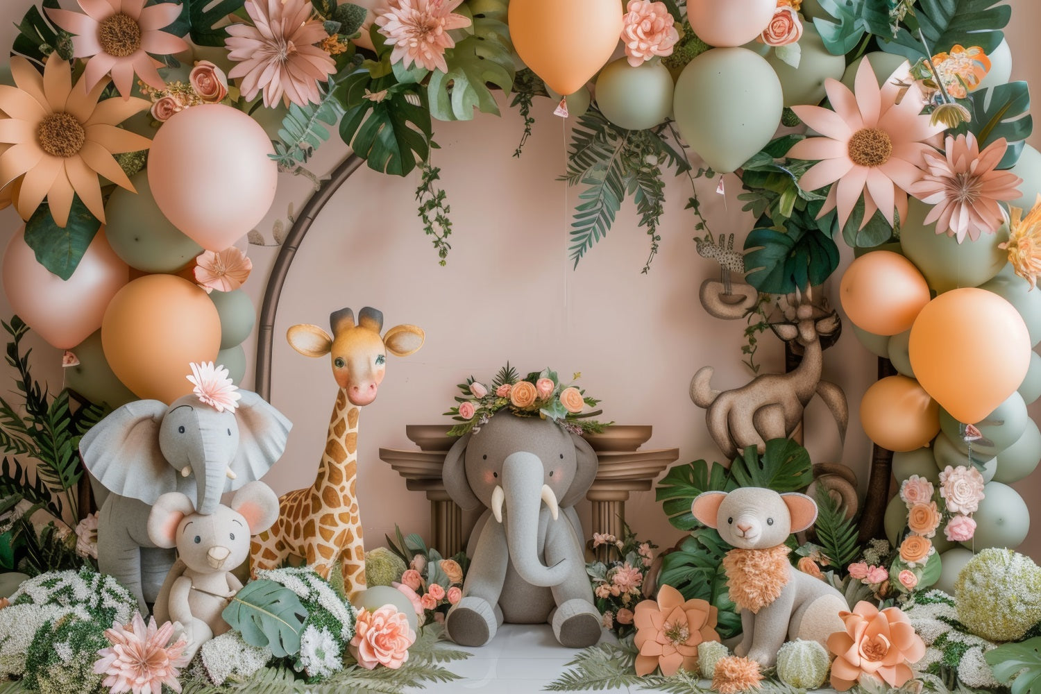 Toile de Fond Anniversaire Jungle Animaux Ballon BRP10-362