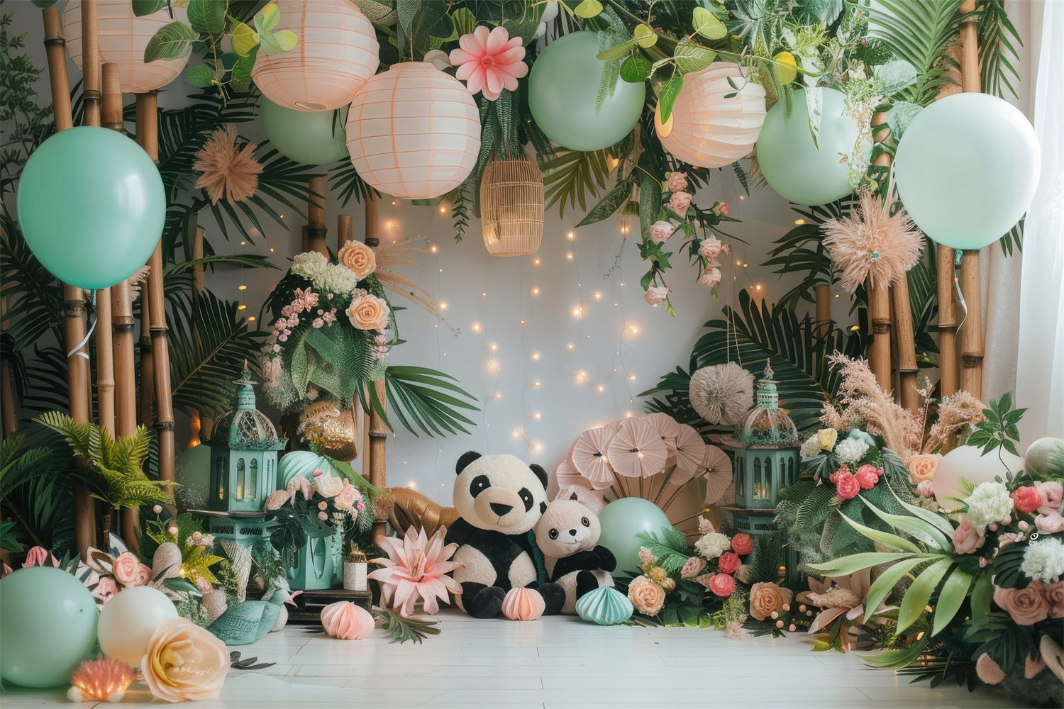 Toile de Fond Anniversaire Panda Ballon Bambou BRP10-364
