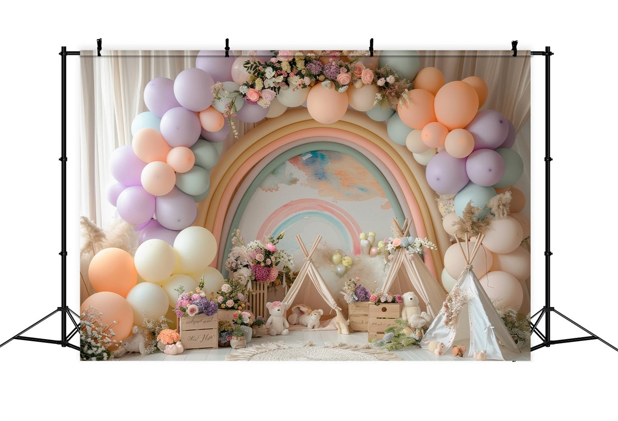 Toile de Fond Anniversaire Idées Ballon Teepee Arc-en-Ciel BRP10-365