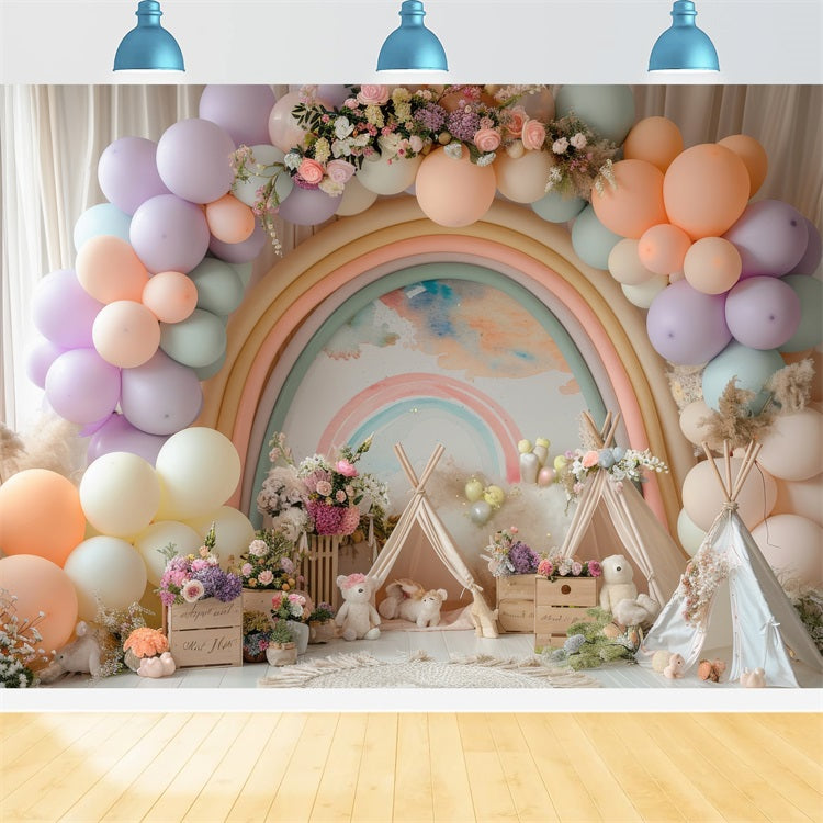 Toile de Fond Anniversaire Idées Ballon Teepee Arc-en-Ciel BRP10-365