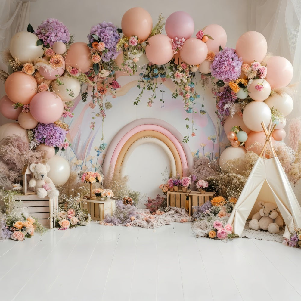 Toile de Fond Joyeux Anniversaire Ballons Teepee Arc-en-Ciel BRP10-366