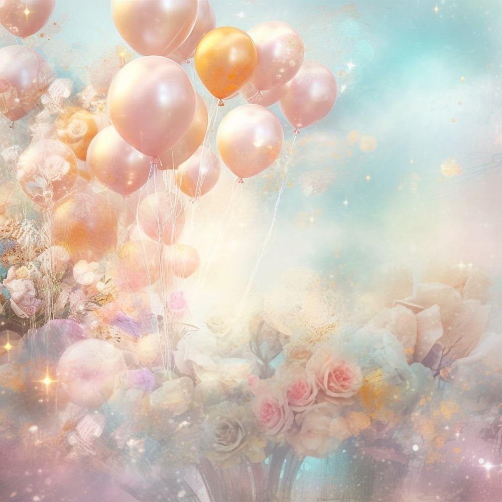 Toile de Fond Joyeux Anniversaire Pour Enfants Ballons Fleurs BRP10-377