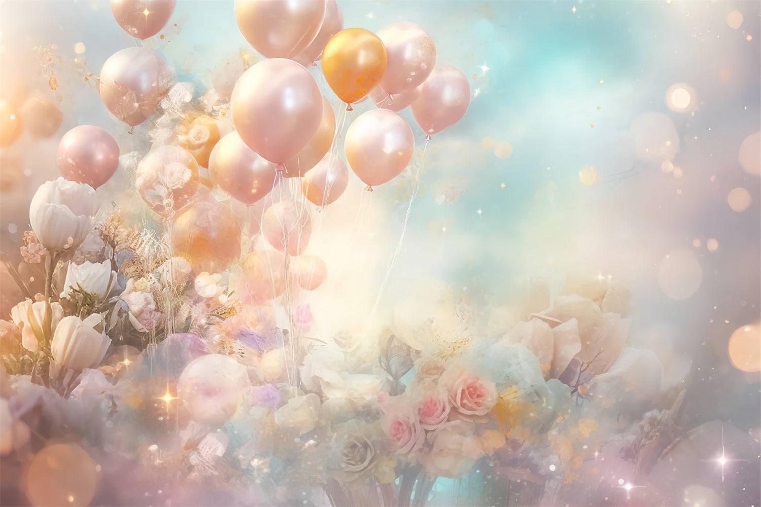 Toile de Fond Joyeux Anniversaire Pour Enfants Ballons Fleurs BRP10-377