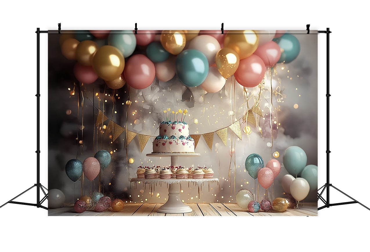 Toile de Fond Anniversaire Simples Ballon Support Gâteau BRP10-379