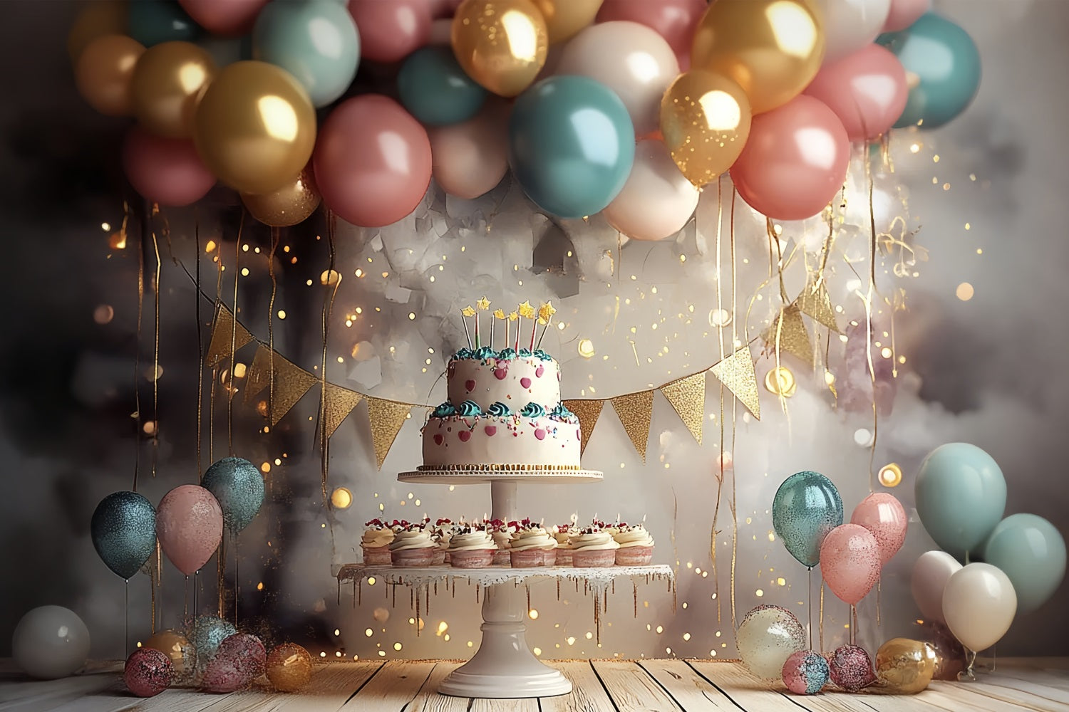 Toile de Fond Anniversaire Simples Ballon Support Gâteau BRP10-379