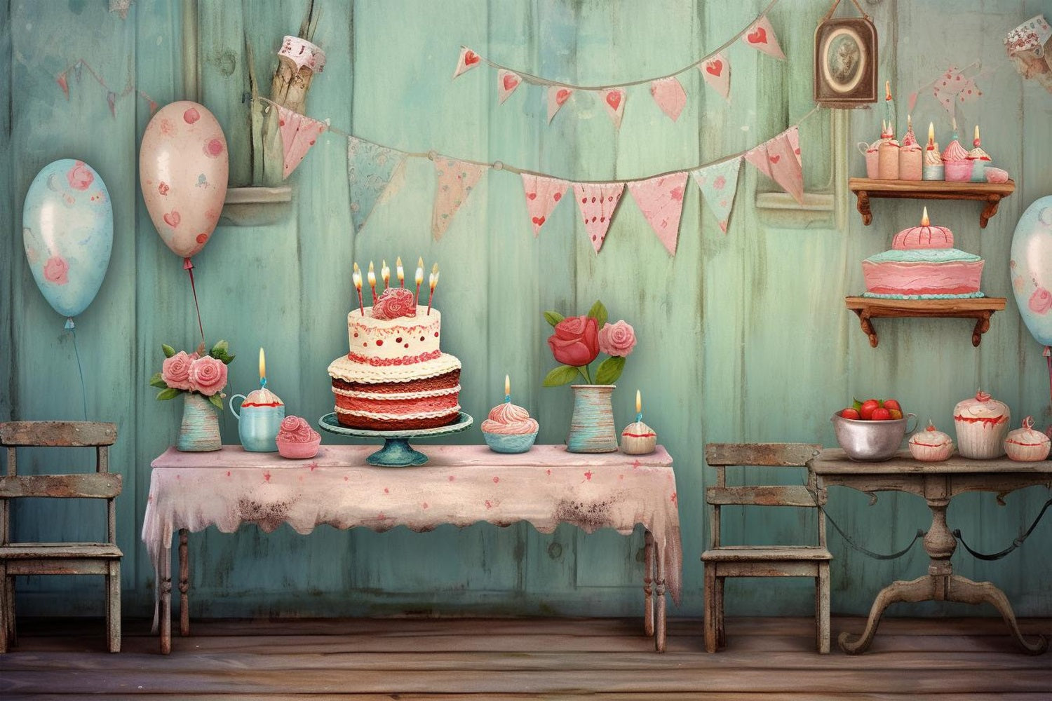 Toile de Fond Anniversaire Gâteau Table Guirlande BRP10-396