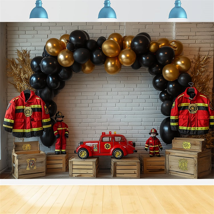Toile de Fond Anniversaire Camion Pompier Ballon BRP10-404