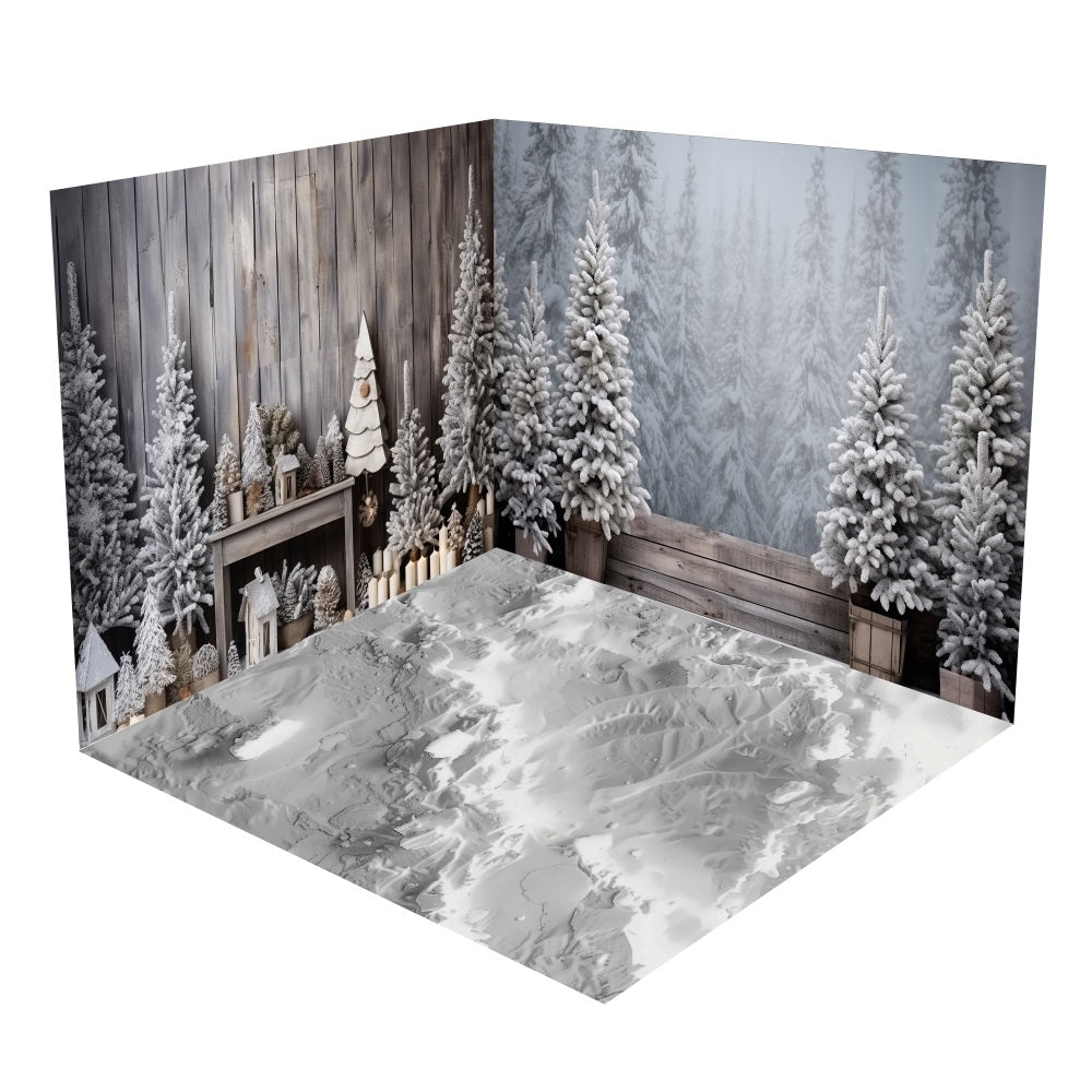 Ensemble de Salle Cheminée Décor Forêt Hivernale BRP10-443