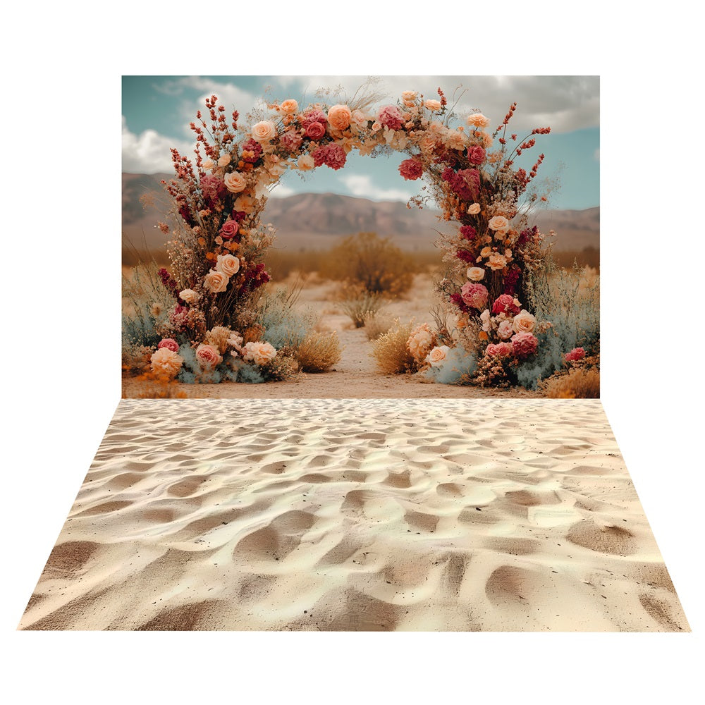Toile de Fond Boho d'Arche de Mariage + Sol de Plage Sableux BRP10-475