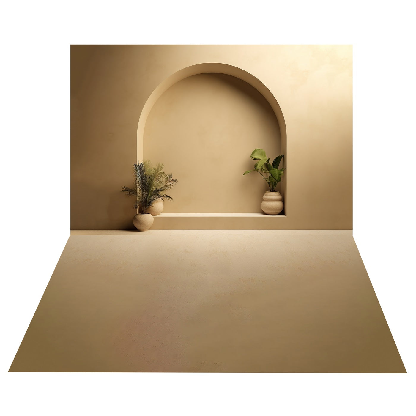 Toile de Fond Boho de Décor de Plantes d'Arche + Sol Minimaliste Beige BRP10-495
