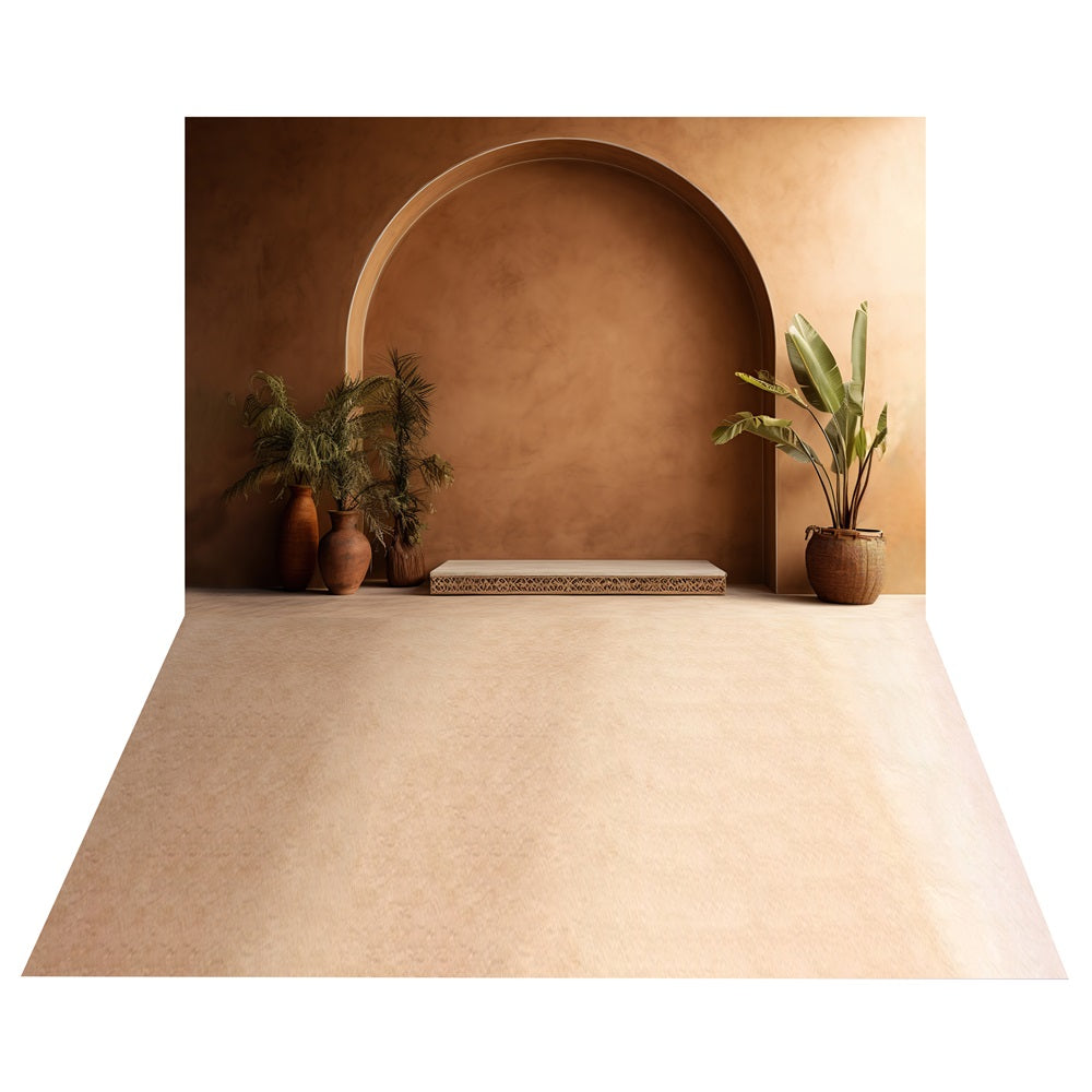Toile de Fond Boho d'Arche en Brun Terreux + Sol Texturé Beige BRP10-498