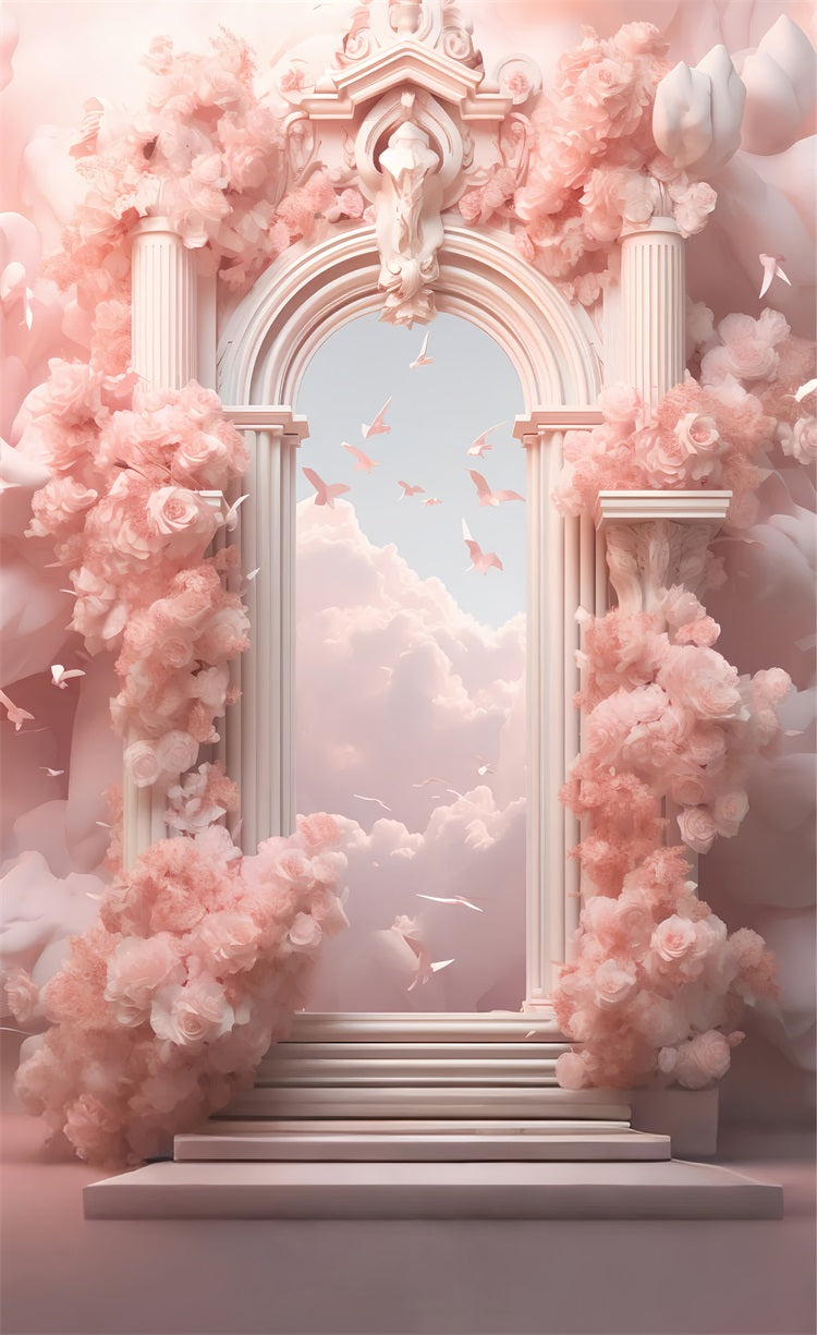 Mur-à-Sol Toile de Fond Nuage Rose Rêveur Arche Florale BRP10-531