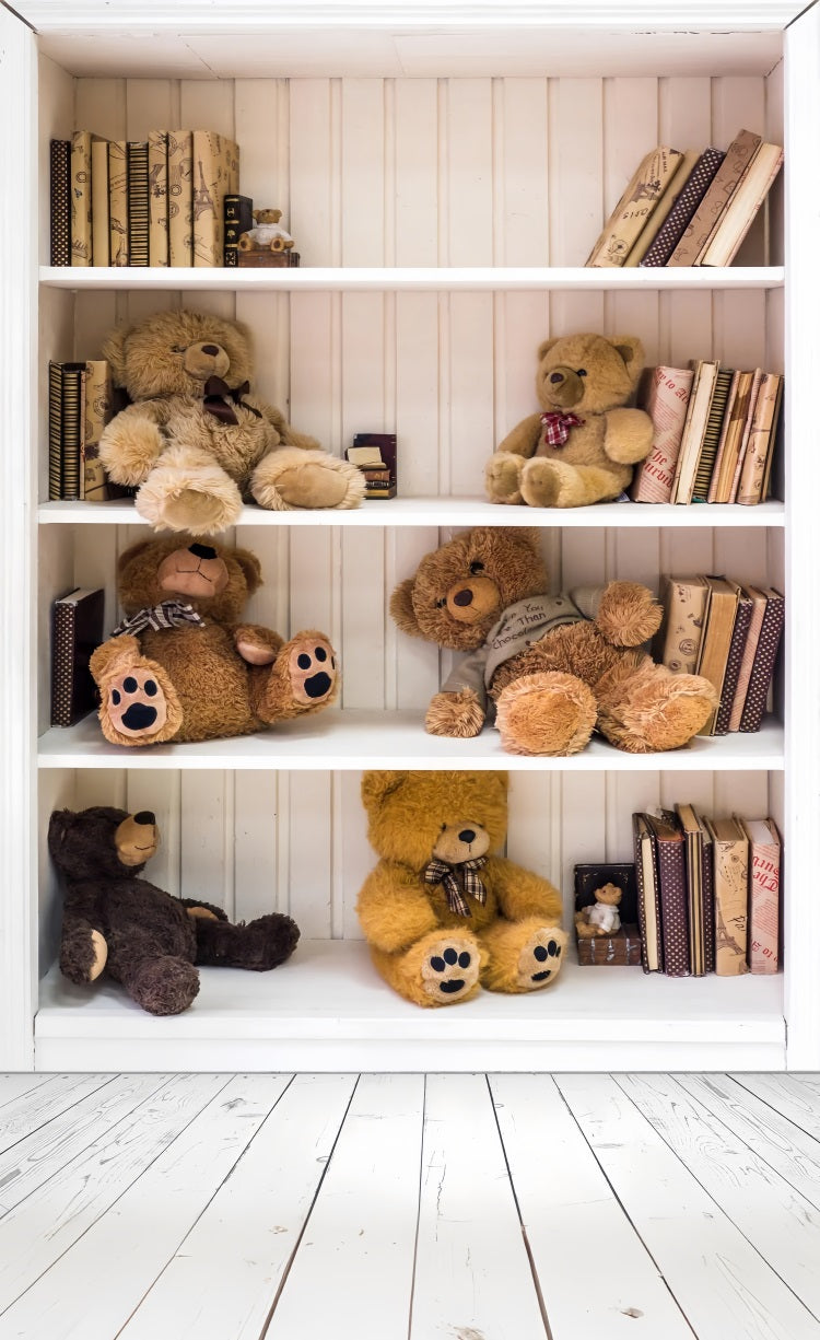 Mur-à-Sol Toile de Fond Étagère de Livres Ours Sol en Bois BRP10-537
