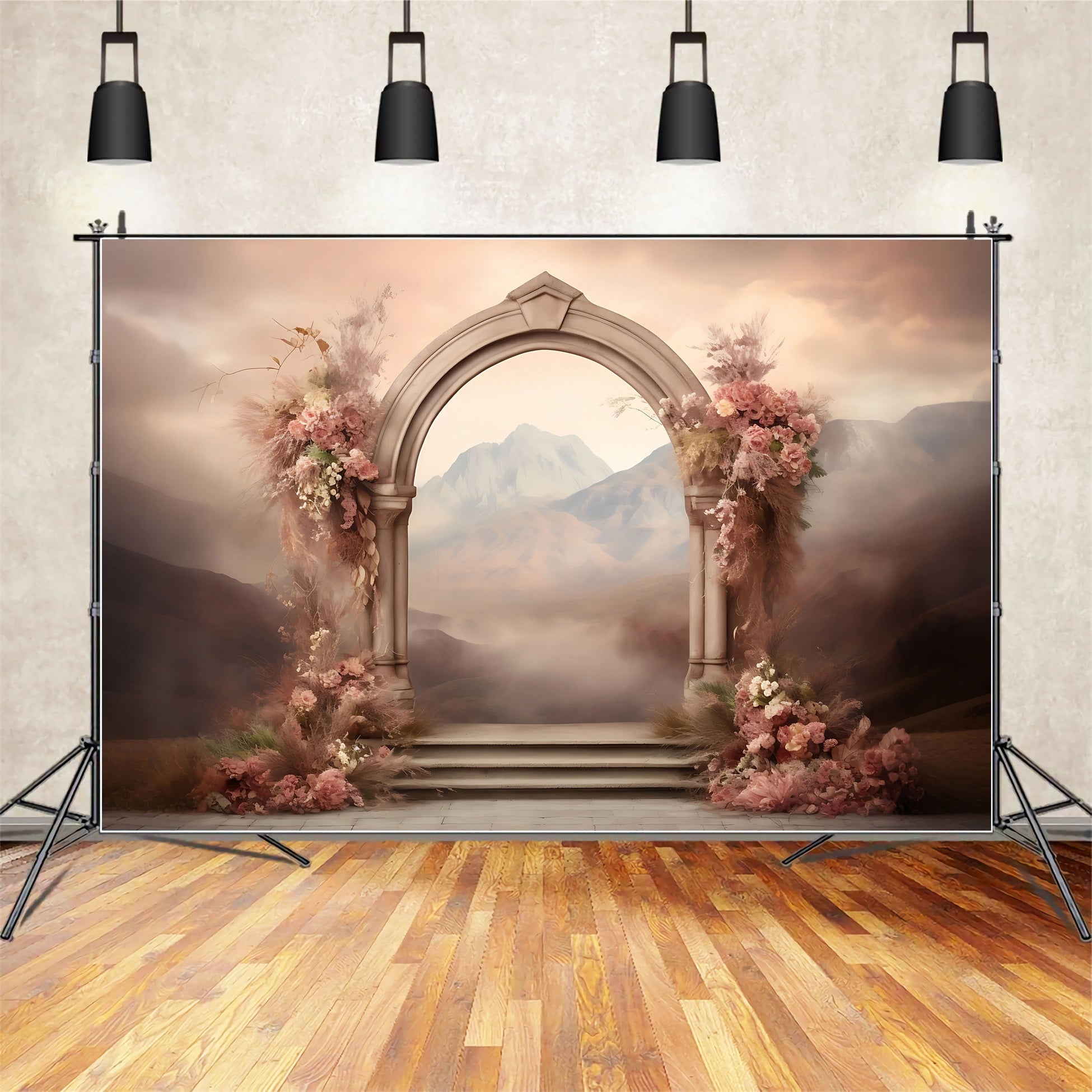 Toile De Fond Boho Photographie Arche Florale Montagne BRP10-585