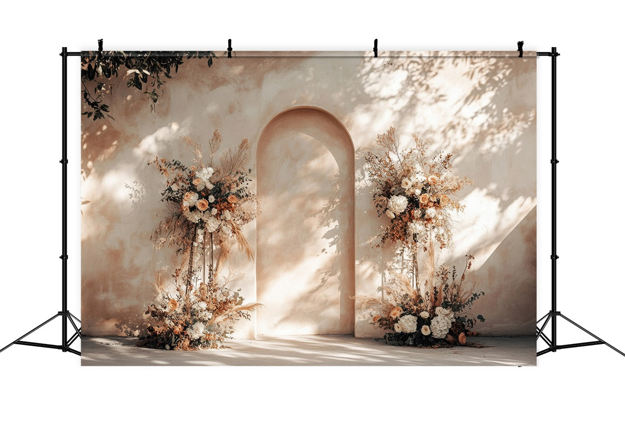 Toile de fond Arche beige chaleureuse fleurs Boho BRP10-61