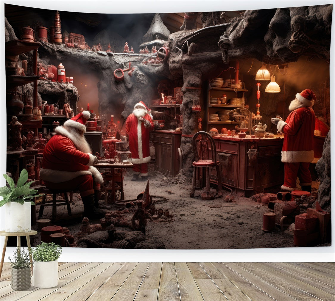 Toile De Fond Noël Atelier Du Père Noël Arbre Photographie BRP10-618