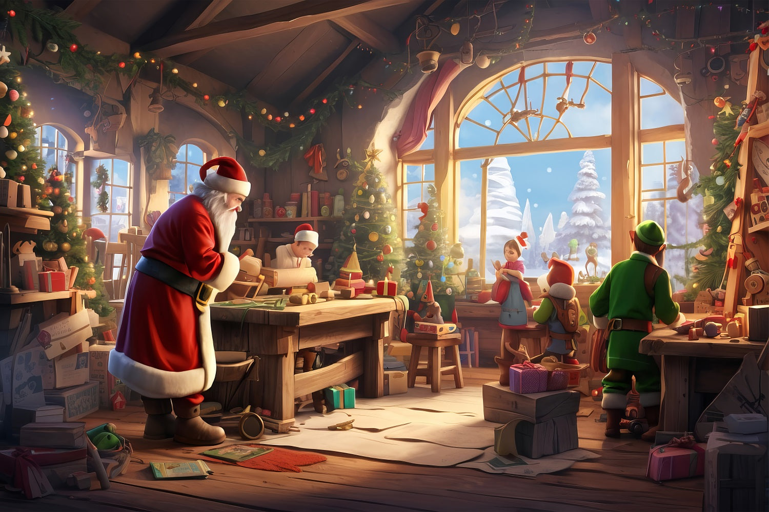 Toile De Fond Noël Atelier Du Père Noël Amis Photo BRP10-622