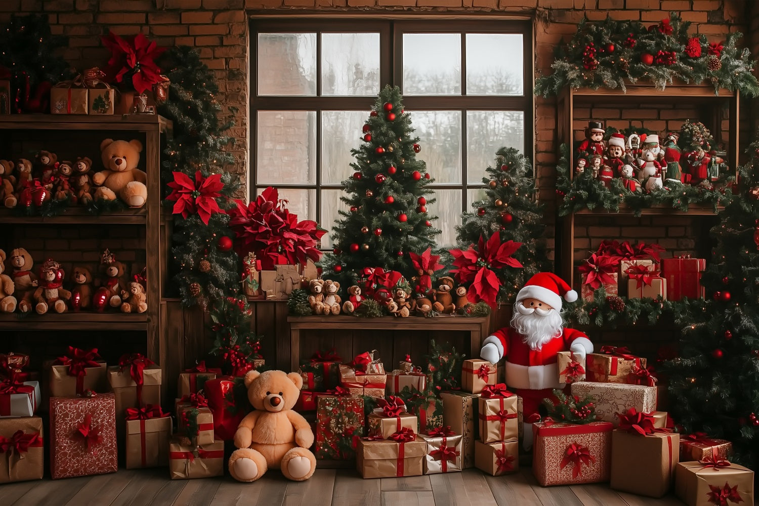 Toile De Fond Joyeux Noël Atelier Du Père Noël Arbre Cadeaux BRP10-627