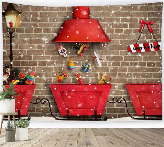 Toile De Fond Noël Atelier Du Père Noël Distribution De Cadeaux BRP10-630