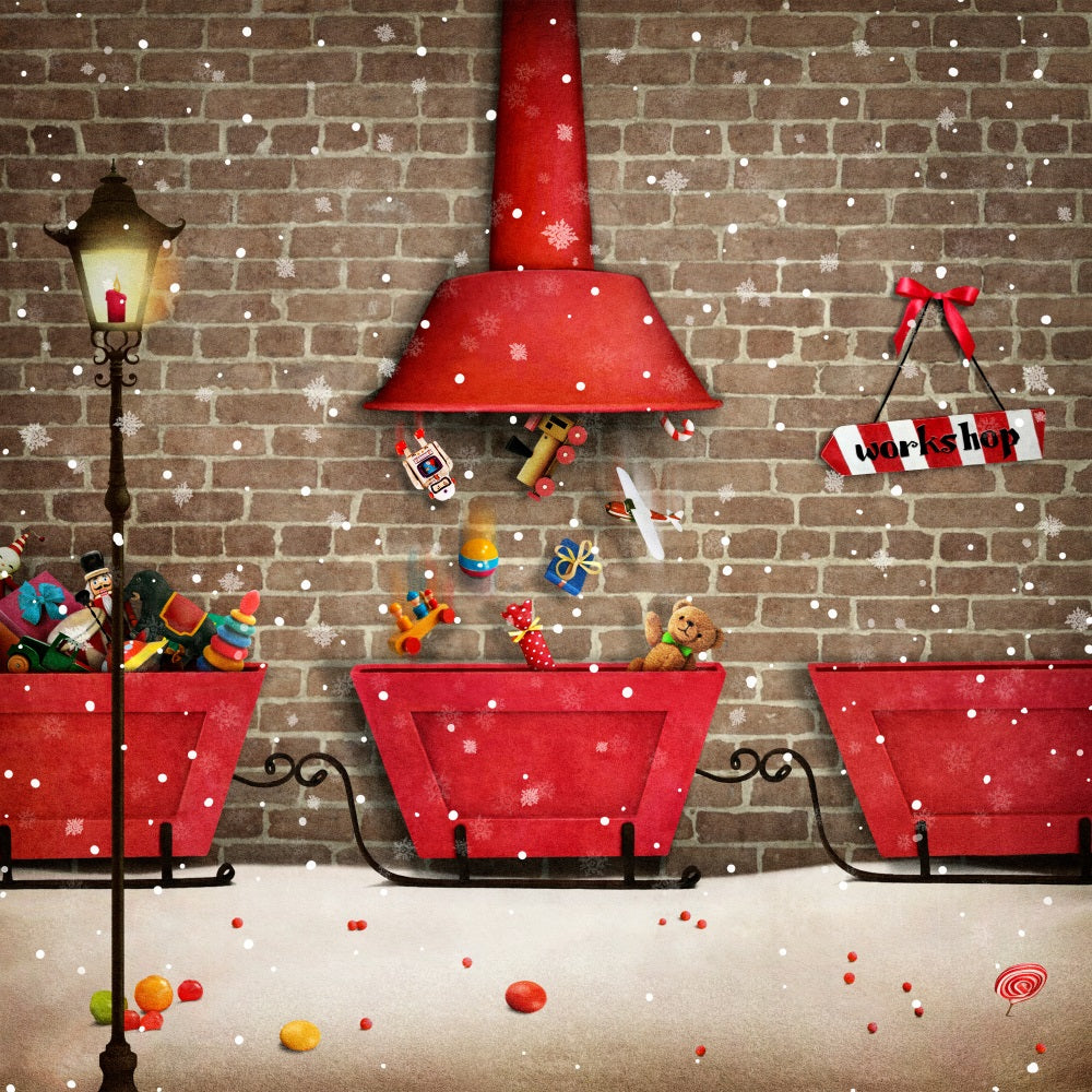 Toile De Fond Noël Atelier Du Père Noël Distribution De Cadeaux BRP10-630