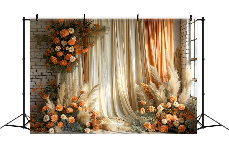 Toile de fond Rideau drapé élégant fleurs bohèmes BRP10-75