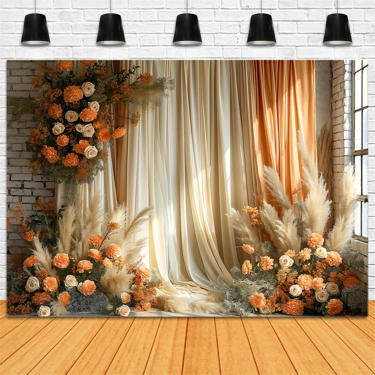 Toile de fond Rideau drapé élégant fleurs bohèmes BRP10-75