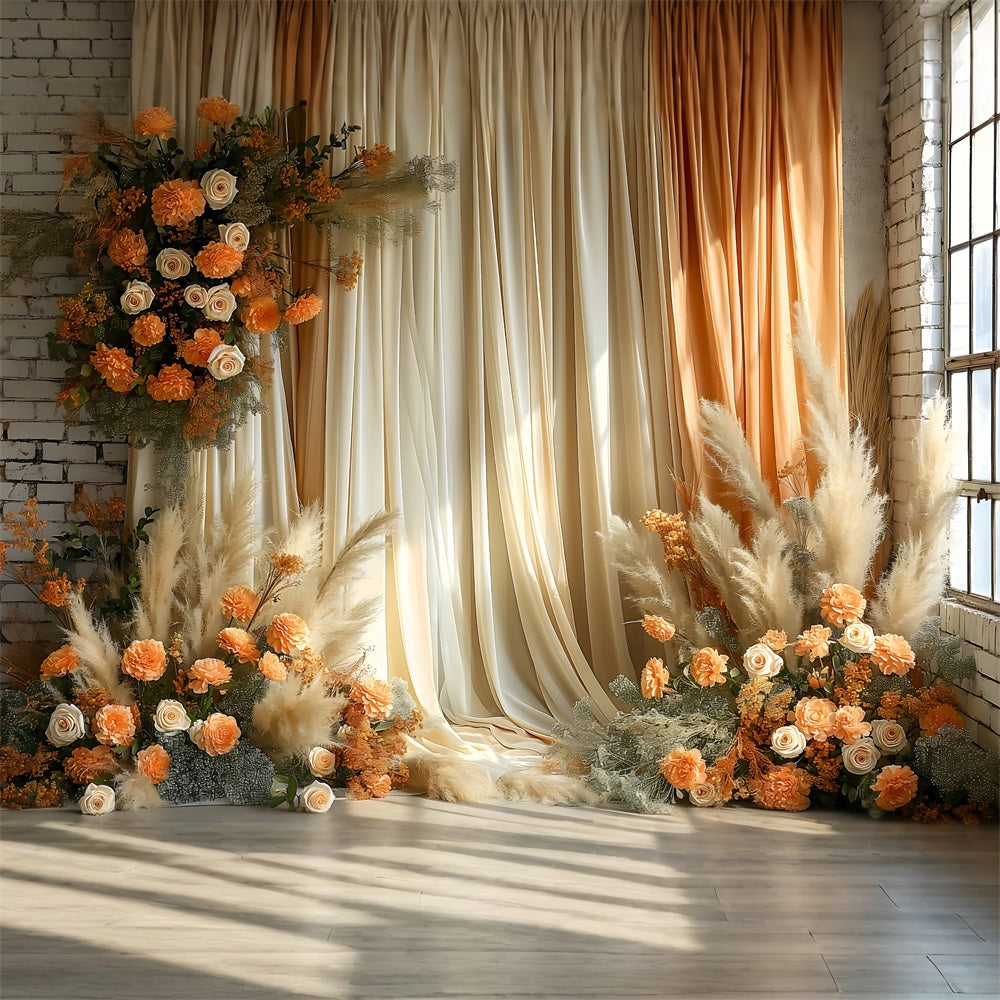 Toile de fond Rideau drapé élégant fleurs bohèmes BRP10-75