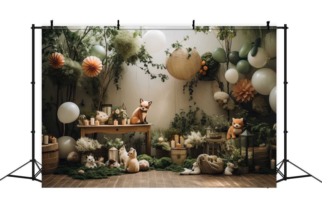 Toile de fond Ballons animaux forêt bohème BRP10-76