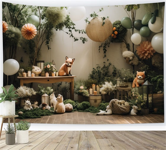 Toile de fond Ballons animaux forêt bohème BRP10-76