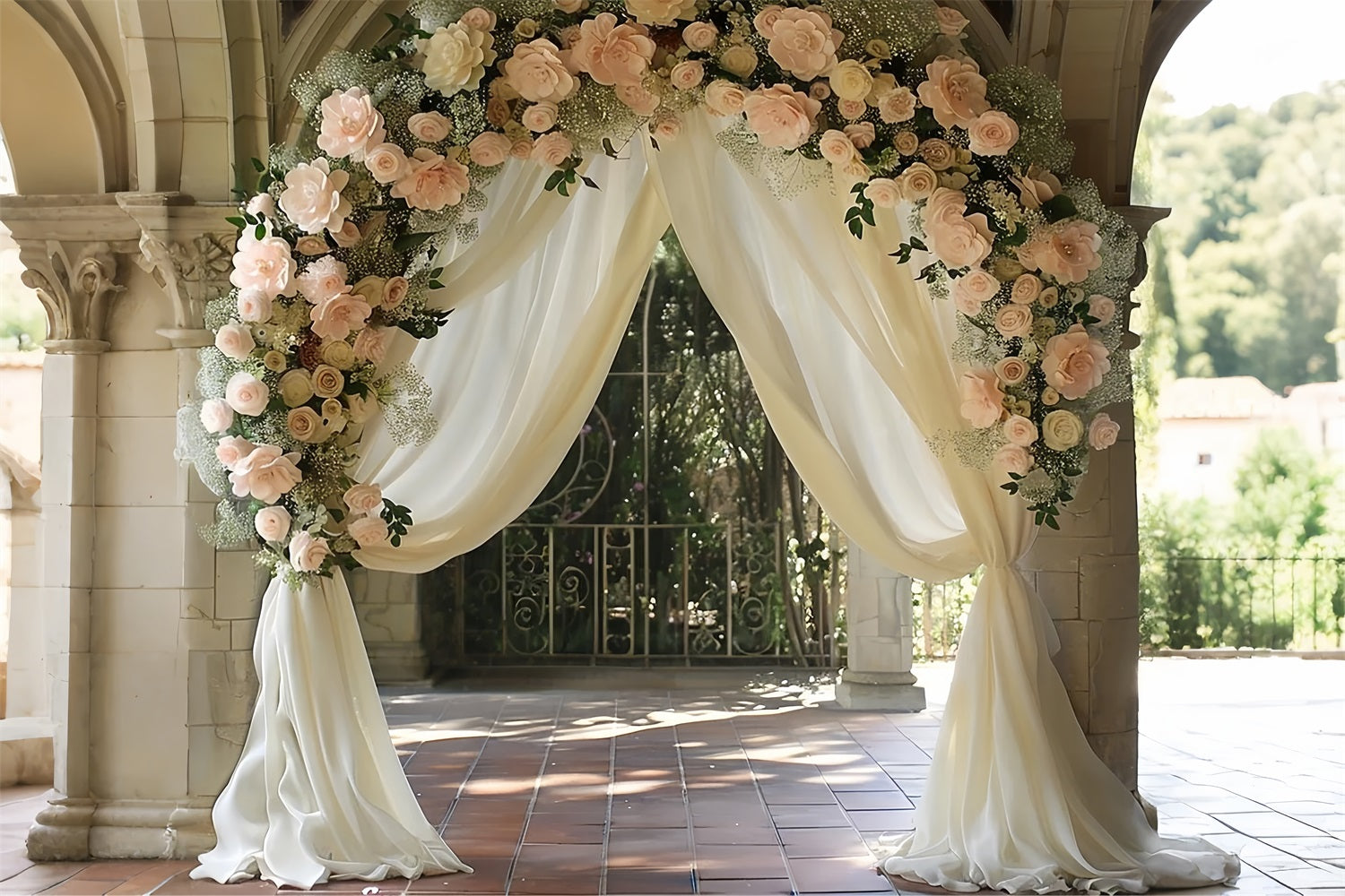 Toile de fond Arche florale bohème rideaux blancs BRP10-80