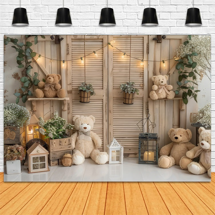 Toile de fond Ours en peluche douillet pièce rustique bohème BRP10-89