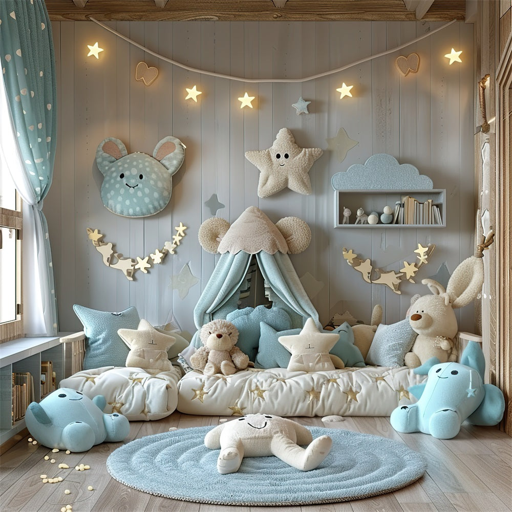 Toile de fond Ours en peluche bleu étoilé bohème douillet BRP10-97