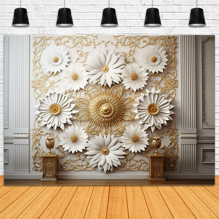 Toile de fond Mur floral blanc et or luxueux bohème BRP10-98
