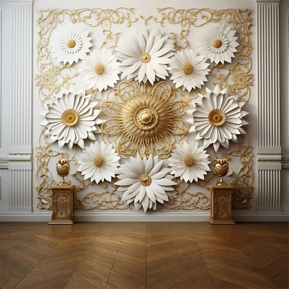 Toile de fond Mur floral blanc et or luxueux bohème BRP10-98