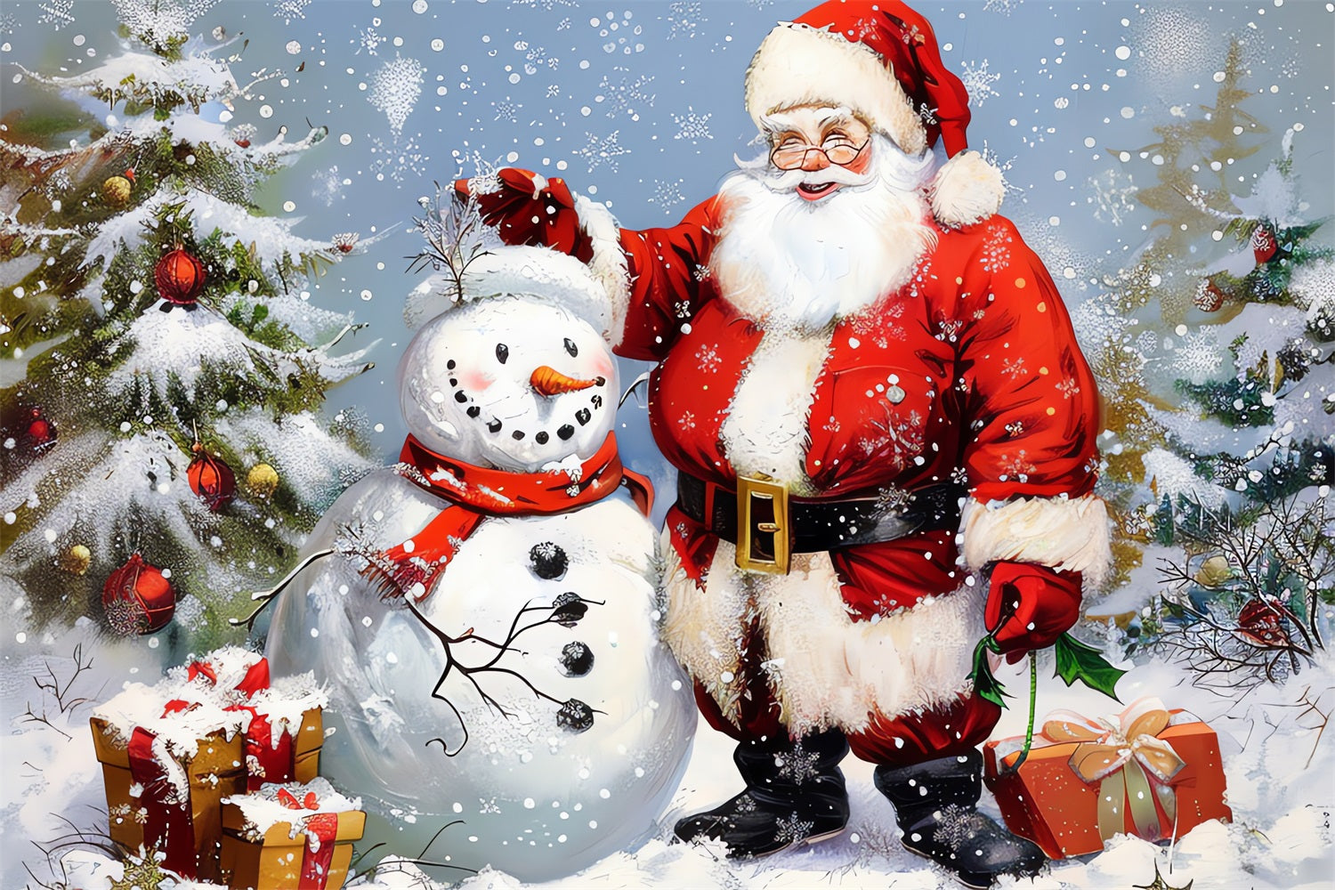 Toile de fond Père Noël Bonhomme De Neige Fête BRP11-107