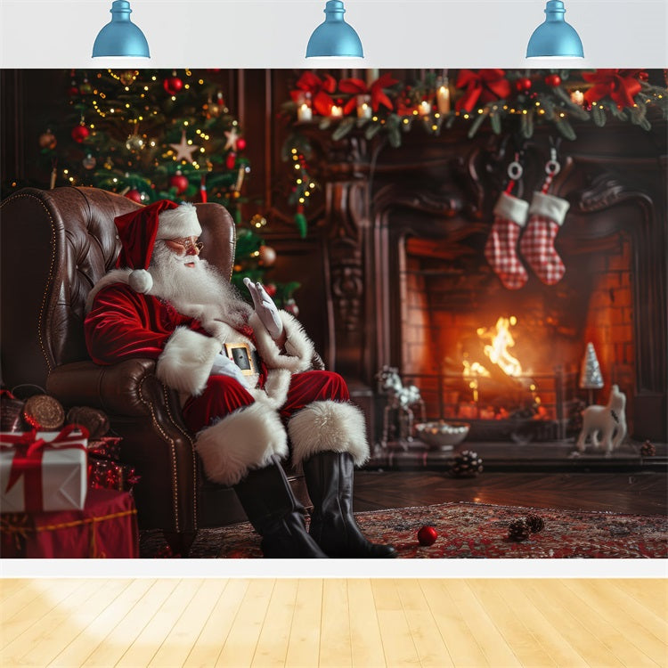 Toile de fond Père Noël Cheminée Conviviale BRP11-110