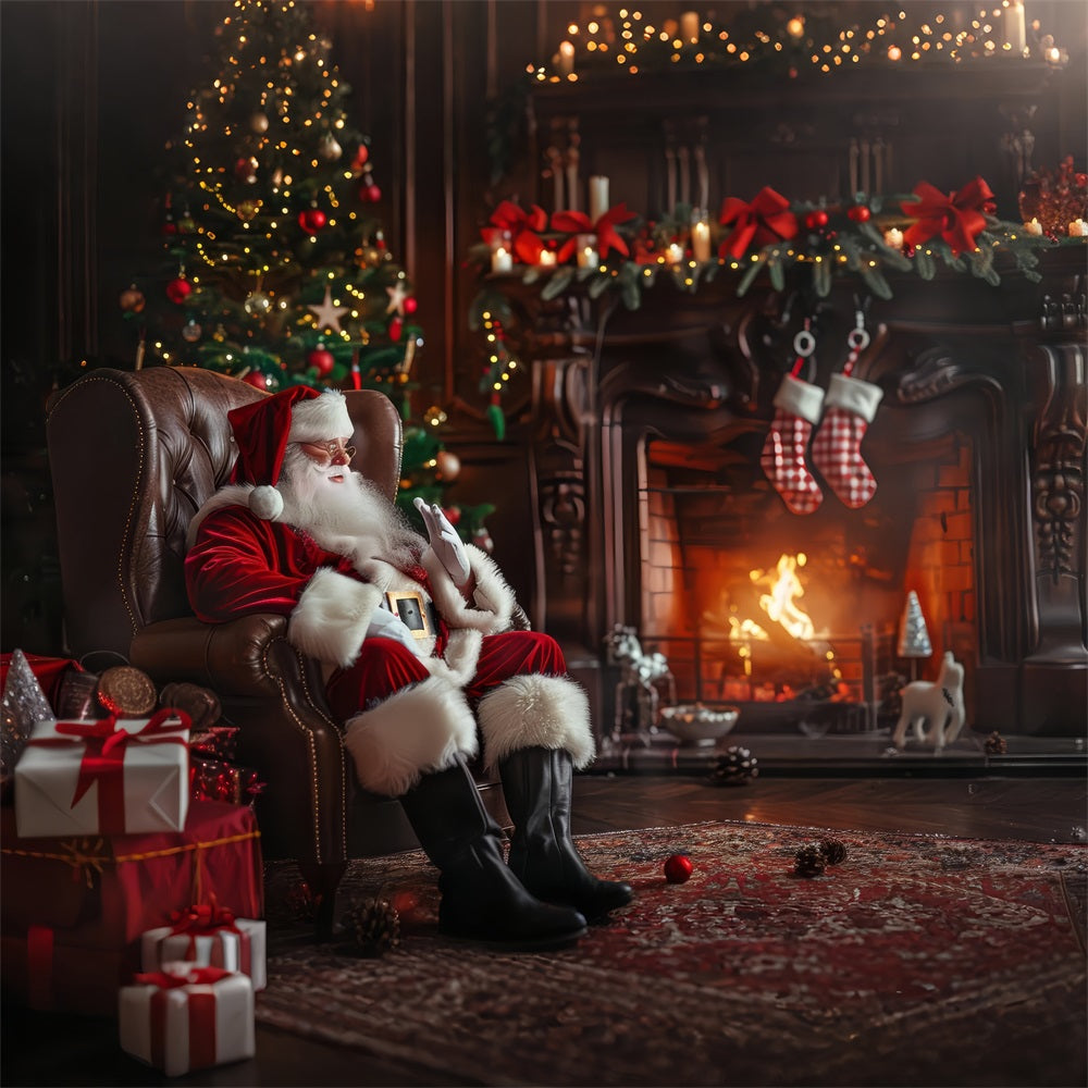 Toile de fond Père Noël Cheminée Conviviale BRP11-110
