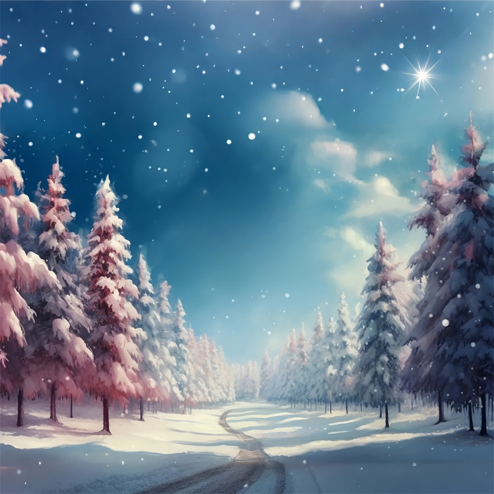 Toile de fond Hiver Forêt Rose et Blanche Enneigée BRP11-264
