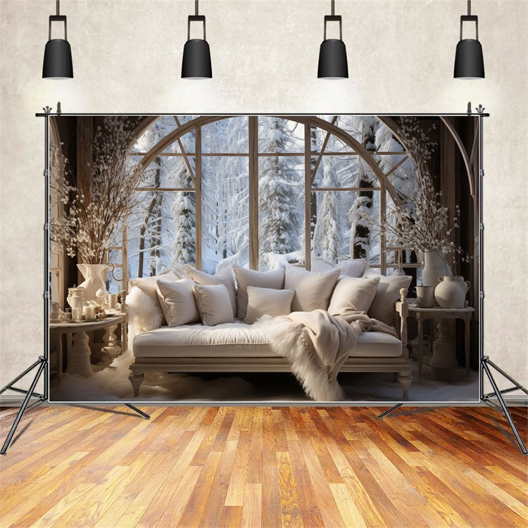 Toile de fond Hiver Photographie Fenêtre Nordique Arquée BRP11-269