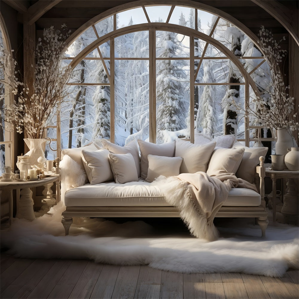 Toile de fond Hiver Photographie Fenêtre Nordique Arquée BRP11-269