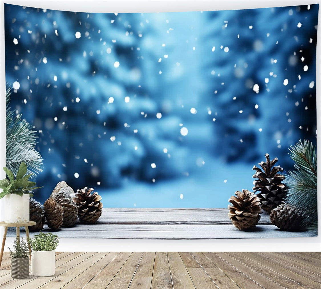 Toile de fond Hiver Pommes de Pin Givrées Branche Verte BRP11-276
