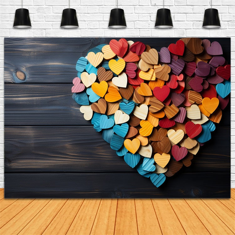 Toile de Fond Saint-Valentin Fête Cœurs Arc-en-Ciel Thème Bois BRP11-293
