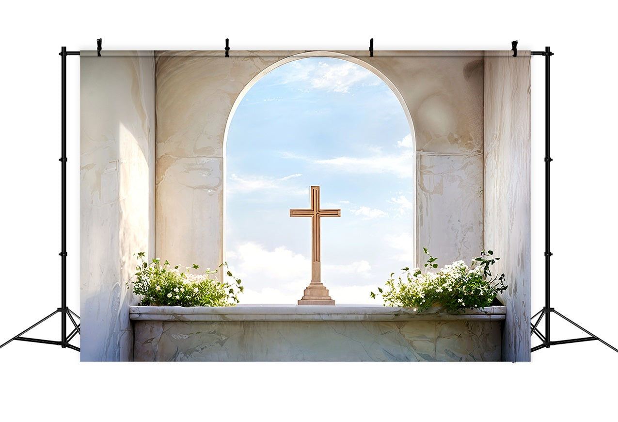 Toile de Fond Pâques Arc Marbré Croix Ciel BRP11-323