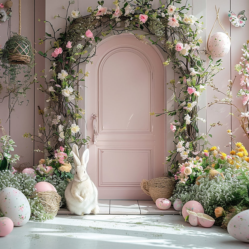 Toile de Fond Pâques Lapin Porte Arche Fleurie BRP11-339