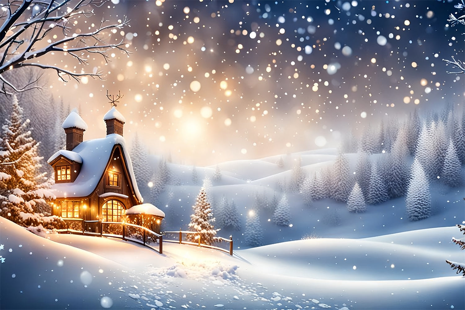 Toile de fond Hiver Chalet Neige Paysage BRP11-37