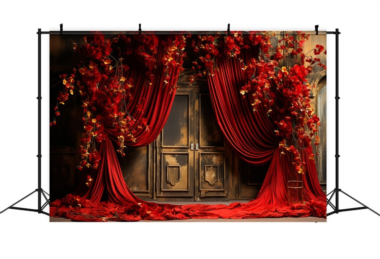 Toile de fond Saint-Valentin Rideaux Rouges Fleurs BRP11-395