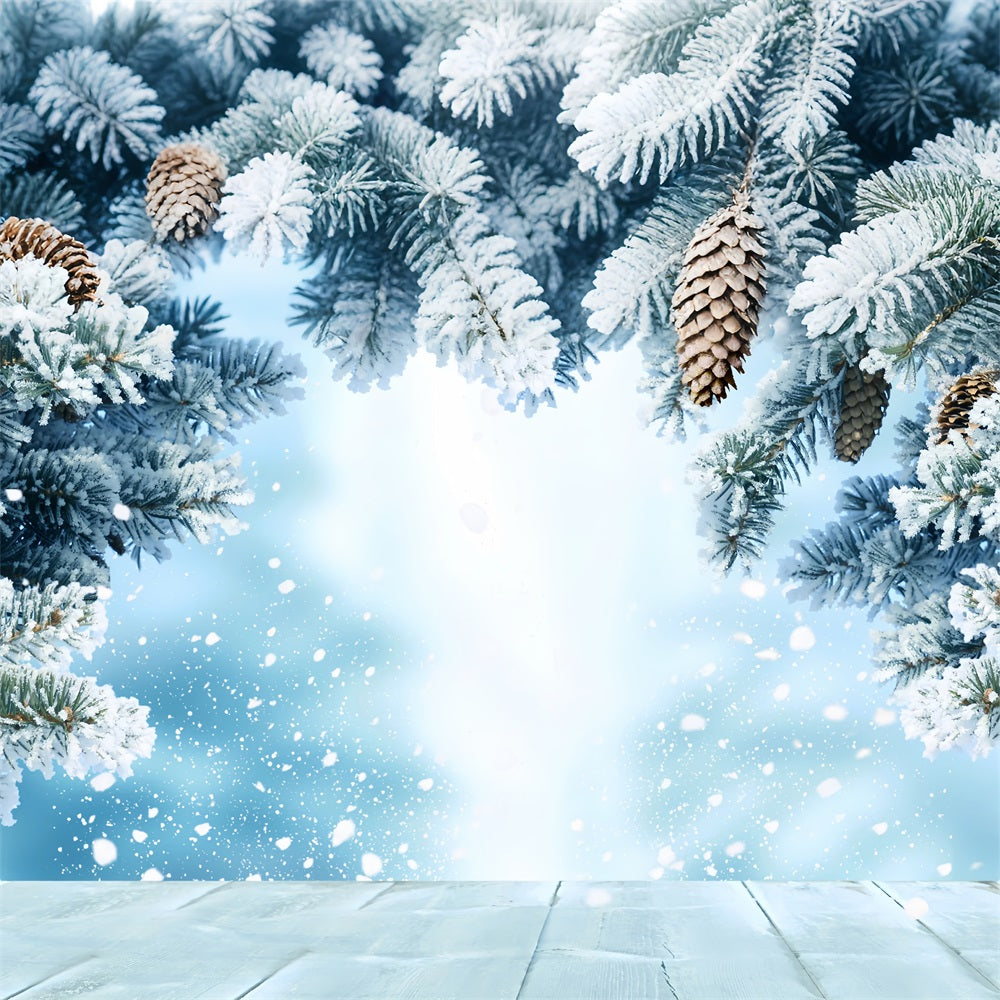 Toile de fond Hiver Arbres Enneigés Flocons de Neige Tombants BRP11-468